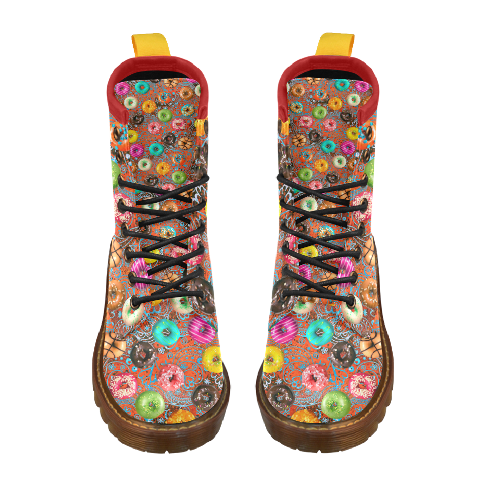 Colorful Yummy Donuts Hearts Ornaments Pattern High Grade PU Leather Martin Boots For Women Model 402H