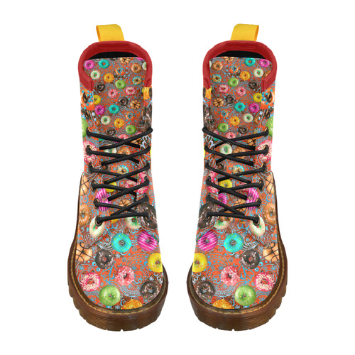 Colorful Yummy Donuts Hearts Ornaments Pattern High Grade PU Leather Martin Boots For Women Model 402H