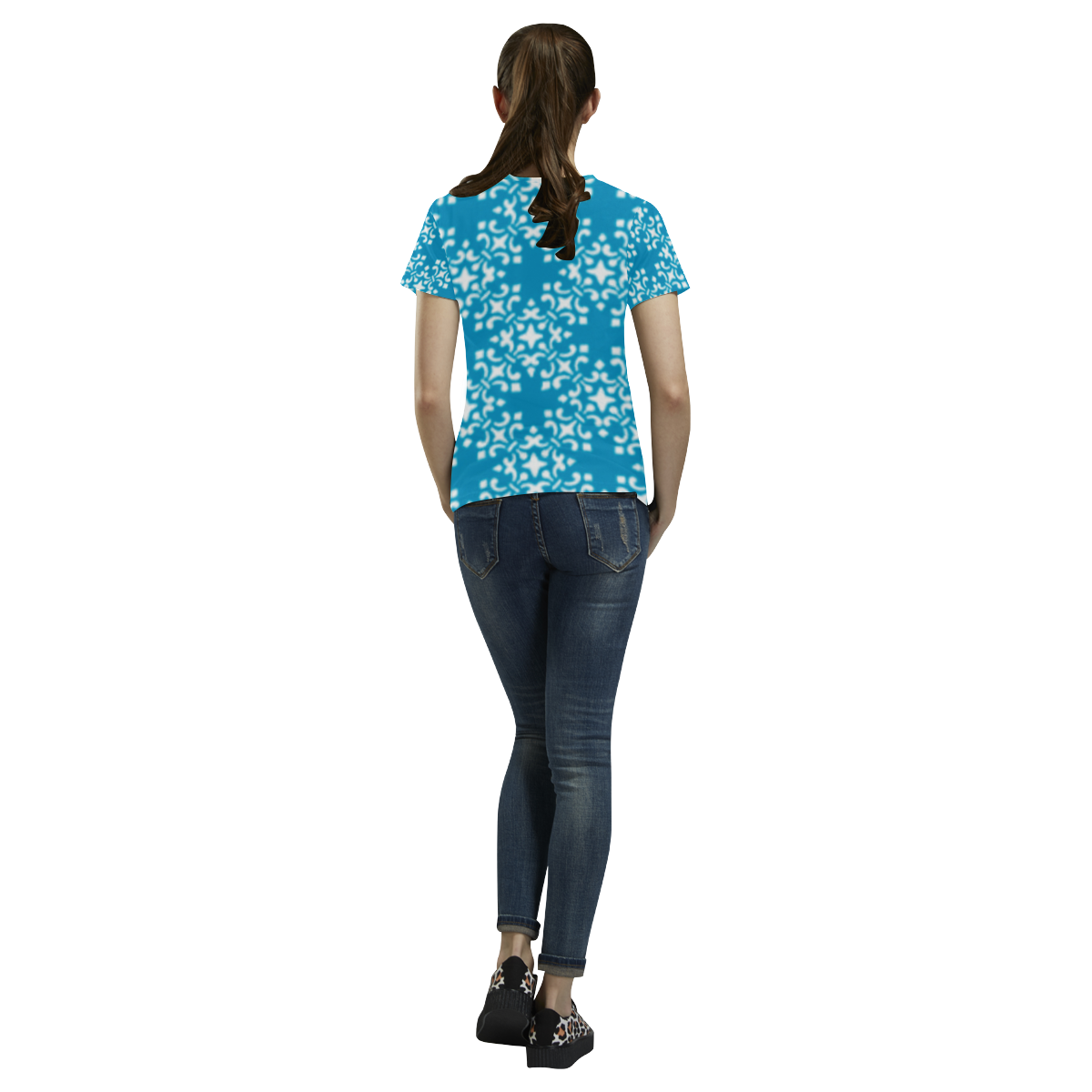Blue Damask All Over Print T-Shirt for Women (USA Size) (Model T40)