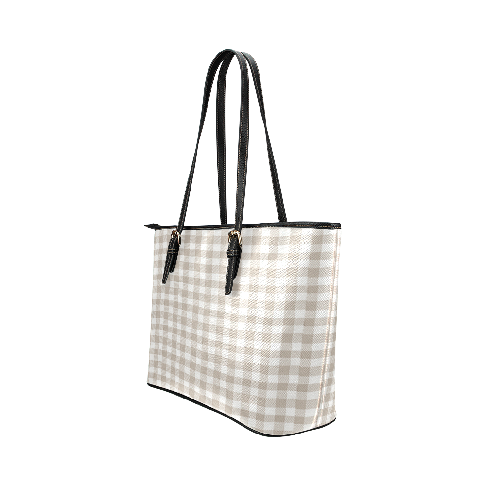 gingham flannel TAN Leather Tote Bag/Small (Model 1651)