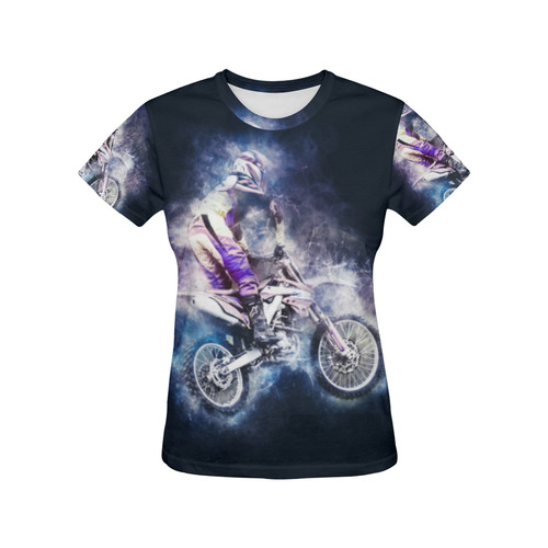 Motocross Motorcycle Motorbike All Over Print T-Shirt for Women (USA Size) (Model T40)