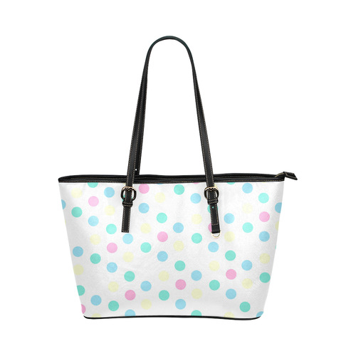 dots on white Leather Tote Bag/Small (Model 1651)
