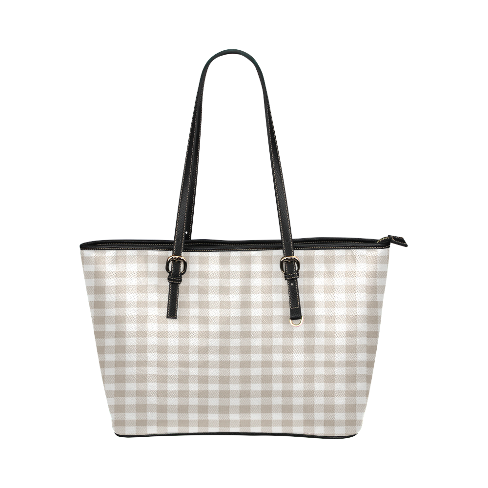 gingham flannel TAN Leather Tote Bag/Small (Model 1651)