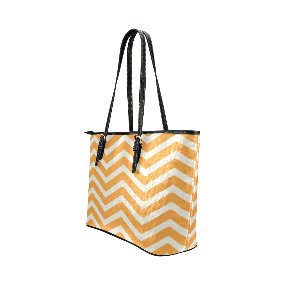 Chevron Orange Leather Tote Bag/Small (Model 1651)