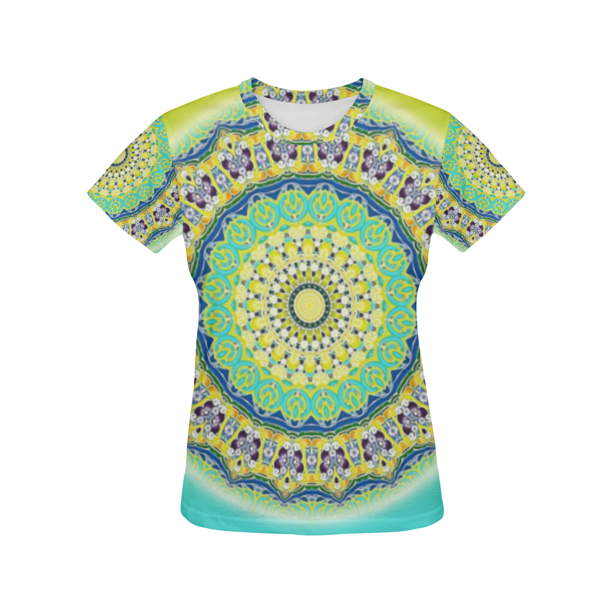 Power Mandala - Blue Green Yellow Lilac All Over Print T-Shirt for Women (USA Size) (Model T40)
