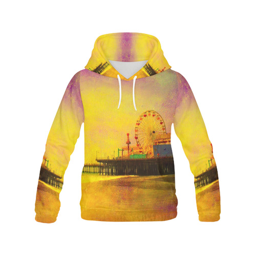 Yellow Purple Santa Monica Pier All Over Print Hoodie for Women (USA Size) (Model H13)