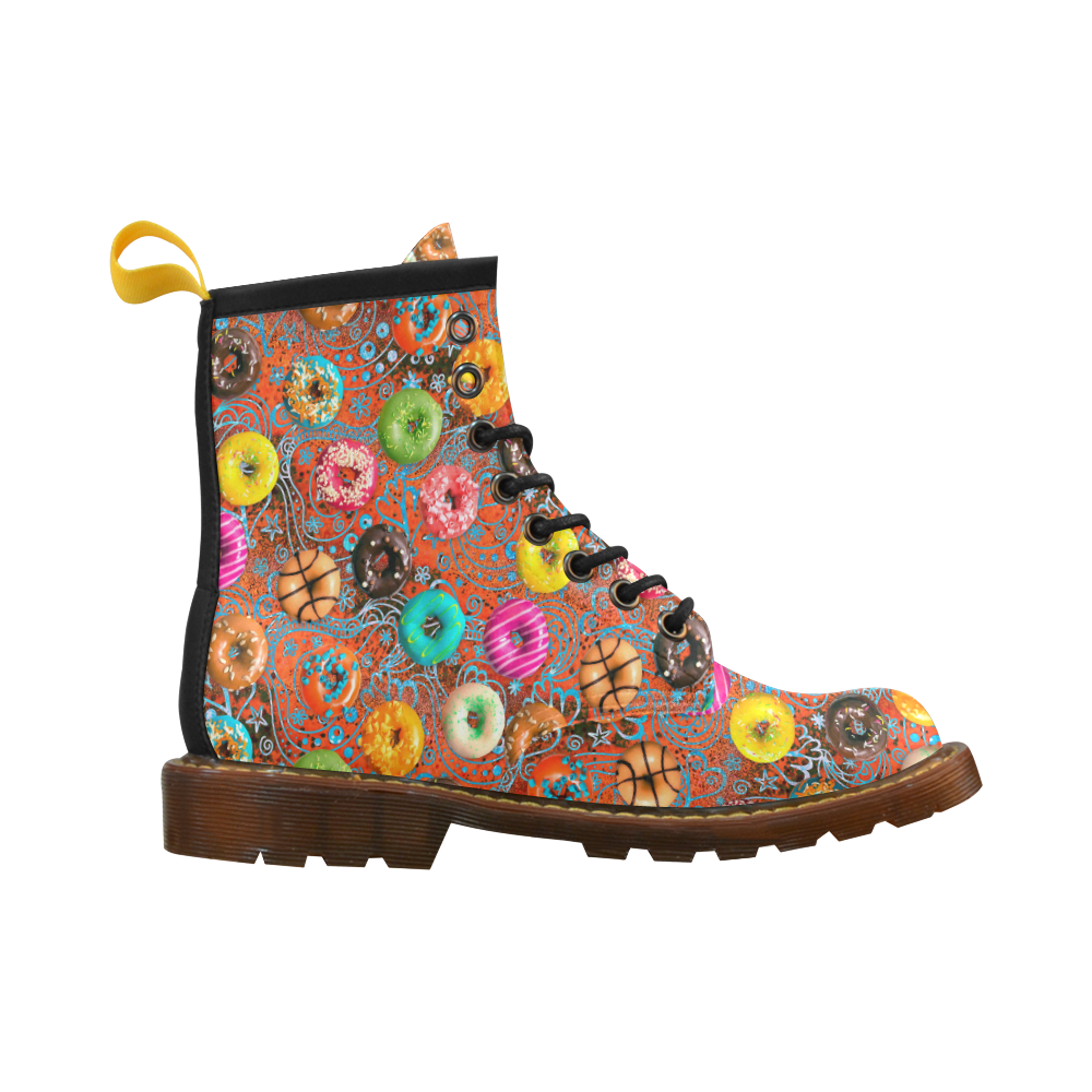 Colorful Yummy Donuts Hearts Ornaments Pattern High Grade PU Leather Martin Boots For Men Model 402H