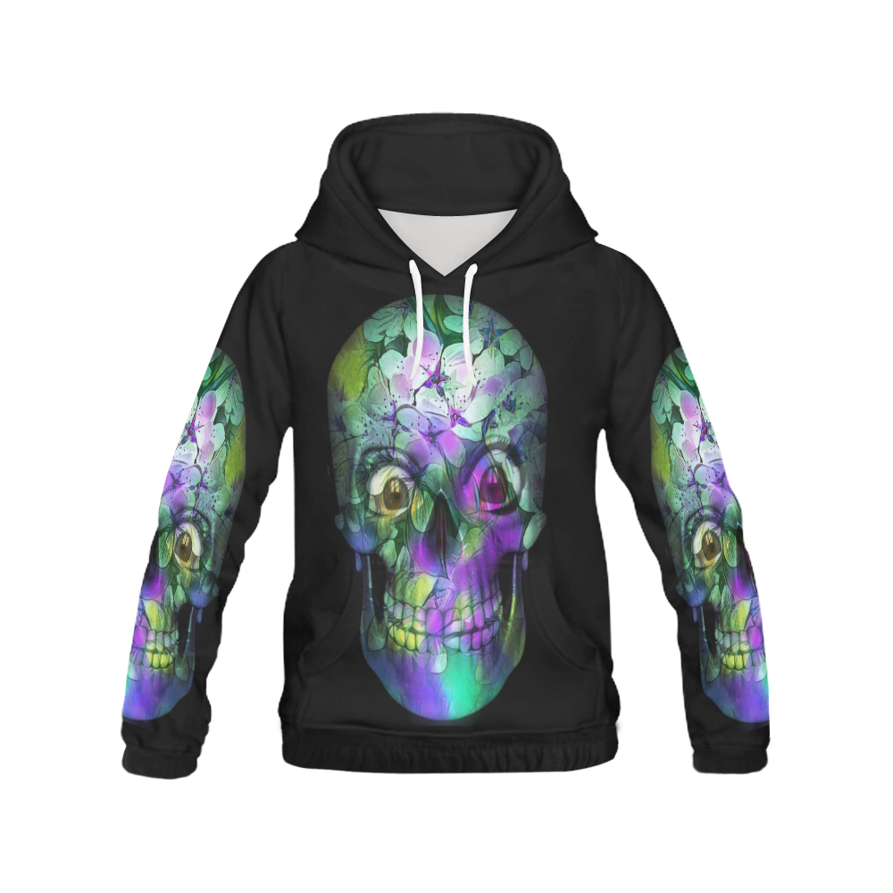 Amazing Floral Skull B by JamColors All Over Print Hoodie for Women (USA Size) (Model H13)