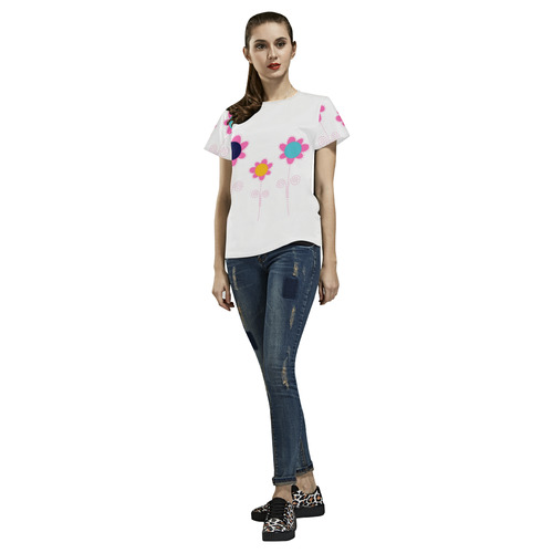 DESIGNERS Floral t-shirt : pink, white All Over Print T-Shirt for Women (USA Size) (Model T40)