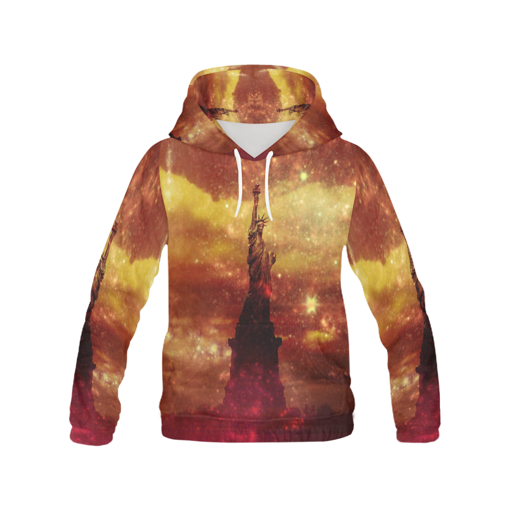 Lady Liberty Yellow Red Stars All Over Print Hoodie for Men (USA Size) (Model H13)