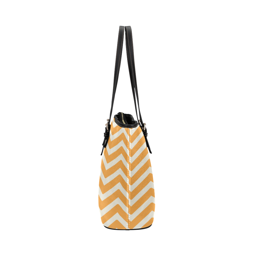 Chevron Orange Leather Tote Bag/Small (Model 1651)