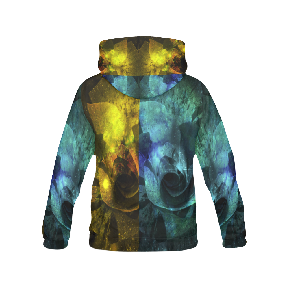 Yellow and Blue Sparkling Rose All Over Print Hoodie for Men (USA Size) (Model H13)