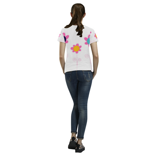 DESIGNERS Floral t-shirt : pink, white All Over Print T-Shirt for Women (USA Size) (Model T40)