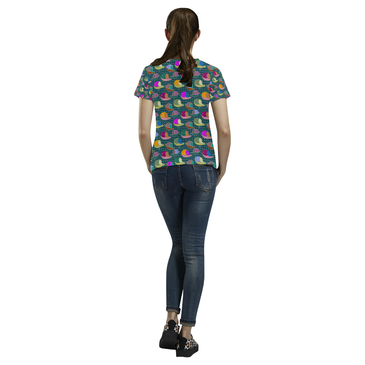 Simply Geometric Cute Birds Pattern Colored All Over Print T-Shirt for Women (USA Size) (Model T40)