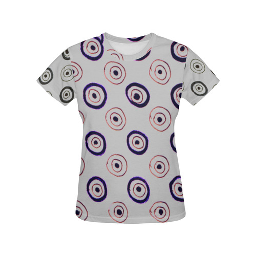 Artistic t-shirt Grey with Circles purple All Over Print T-Shirt for Women (USA Size) (Model T40)