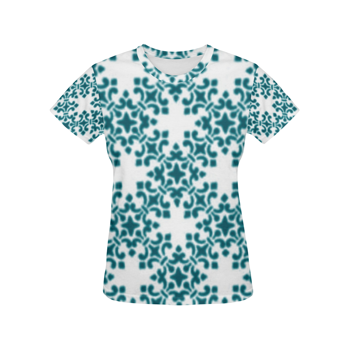 Turquoise Damask All Over Print T-Shirt for Women (USA Size) (Model T40)