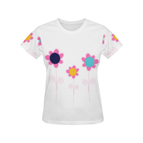 DESIGNERS Floral t-shirt : pink, white All Over Print T-Shirt for Women (USA Size) (Model T40)