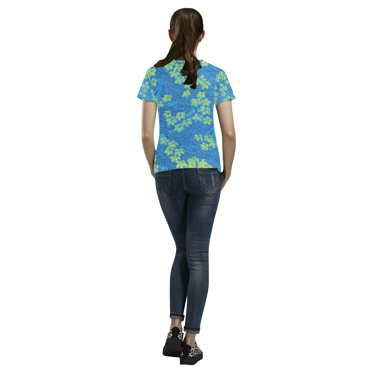 Vintage Floral Blue All Over Print T-Shirt for Women (USA Size) (Model T40)