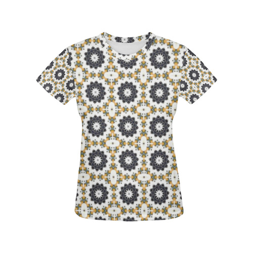 Gray White and Blue Geometric All Over Print T-Shirt for Women (USA Size) (Model T40)