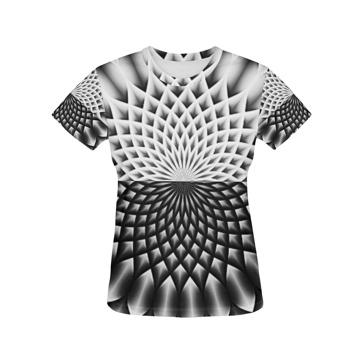 Lotus Flower Mandala Black Grey White All Over Print T-Shirt for Women (USA Size) (Model T40)