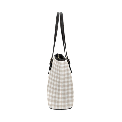 gingham flannel TAN Leather Tote Bag/Small (Model 1651)