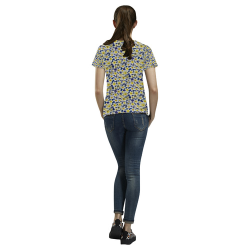 Summer Flowers Pattern White Blue All Over Print T-Shirt for Women (USA Size) (Model T40)