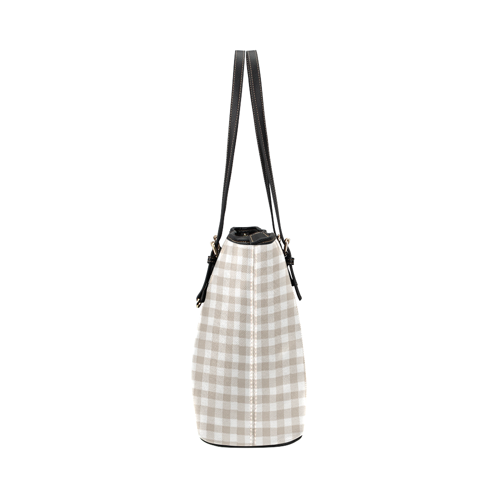 gingham flannel TAN Leather Tote Bag/Small (Model 1651)