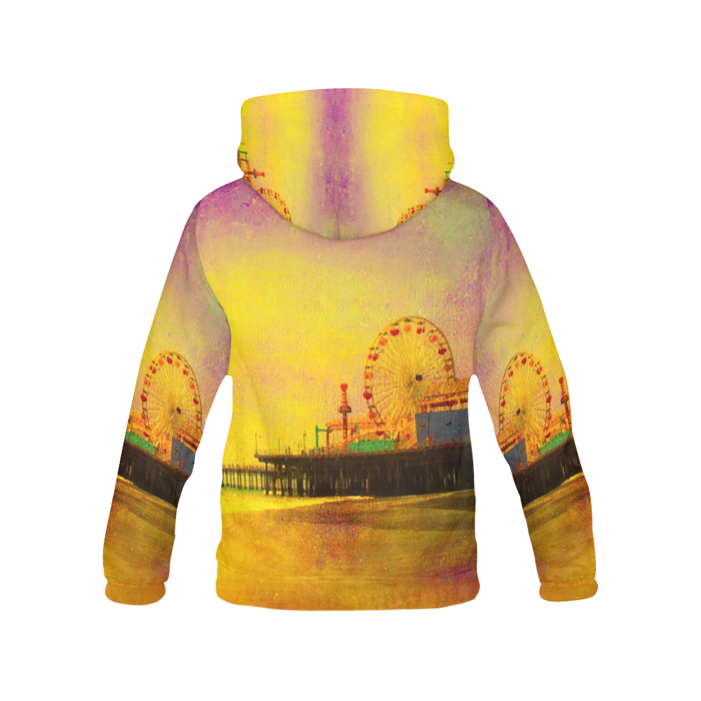 Yellow Purple Santa Monica Pier All Over Print Hoodie for Women (USA Size) (Model H13)
