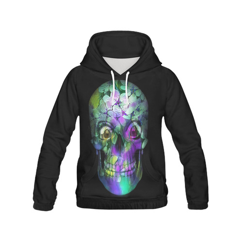 Amazing Floral Skull B by JamColors All Over Print Hoodie for Women (USA Size) (Model H13)