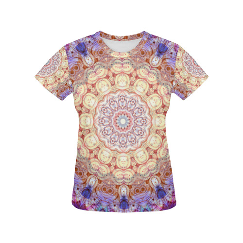 Watercolor Mandala Grunge - Magenta Blue Yellow All Over Print T-Shirt for Women (USA Size) (Model T40)