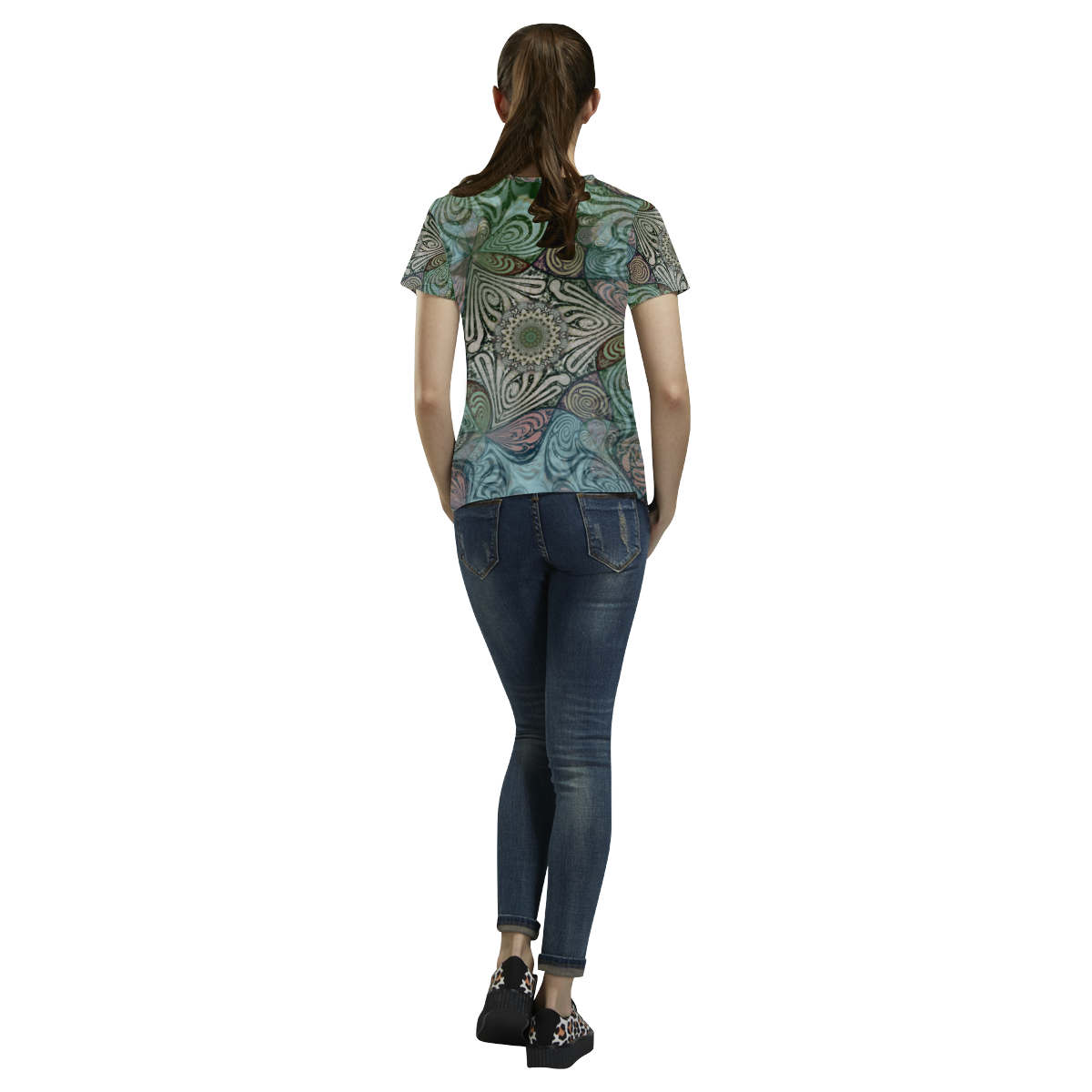 Labyrinth Mandala Blue Green Grey All Over Print T-Shirt for Women (USA Size) (Model T40)