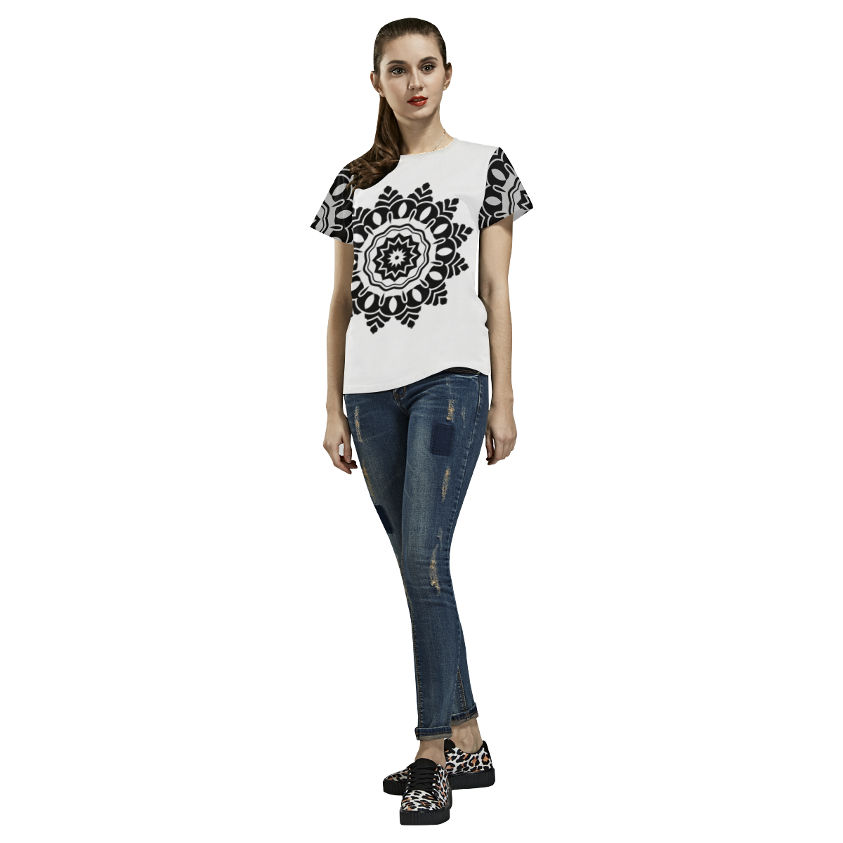 Artistic t-shirt with mandala art All Over Print T-Shirt for Women (USA Size) (Model T40)