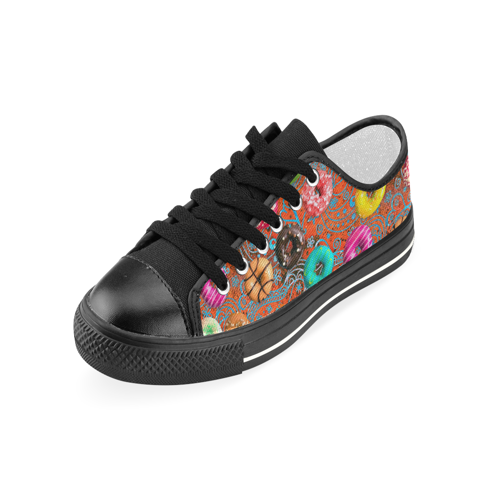 Colorful Yummy Donuts Hearts Ornaments Pattern Women's Classic Canvas Shoes (Model 018)