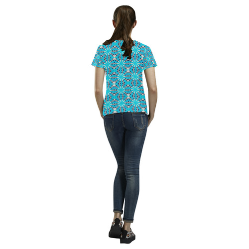 Bright Blue Star All Over Print T-Shirt for Women (USA Size) (Model T40)