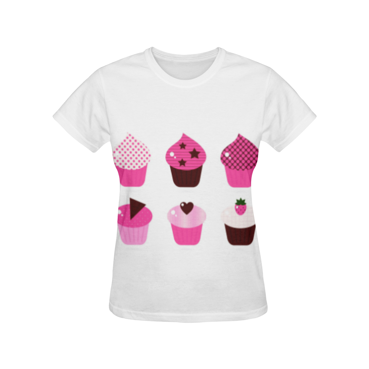 Vintage t-shirt with Muffins / PINK WHITE All Over Print T-Shirt for Women (USA Size) (Model T40)