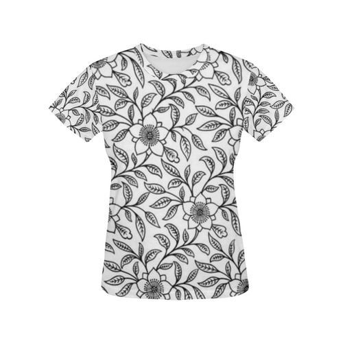 Vintage Lace Floral All Over Print T-Shirt for Women (USA Size) (Model T40)