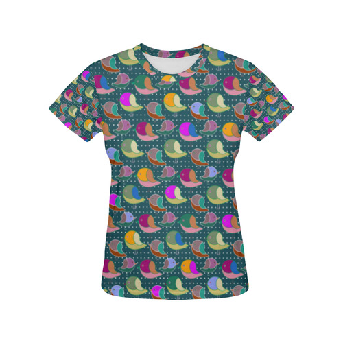 Simply Geometric Cute Birds Pattern Colored All Over Print T-Shirt for Women (USA Size) (Model T40)