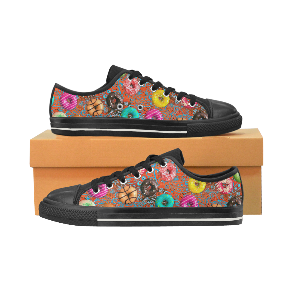 Colorful Yummy Donuts Hearts Ornaments Pattern Men's Classic Canvas Shoes (Model 018)
