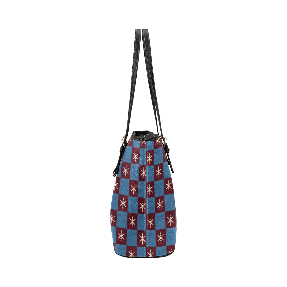 BLUE CHECK SNOWFLAKE Leather Tote Bag/Small (Model 1651)