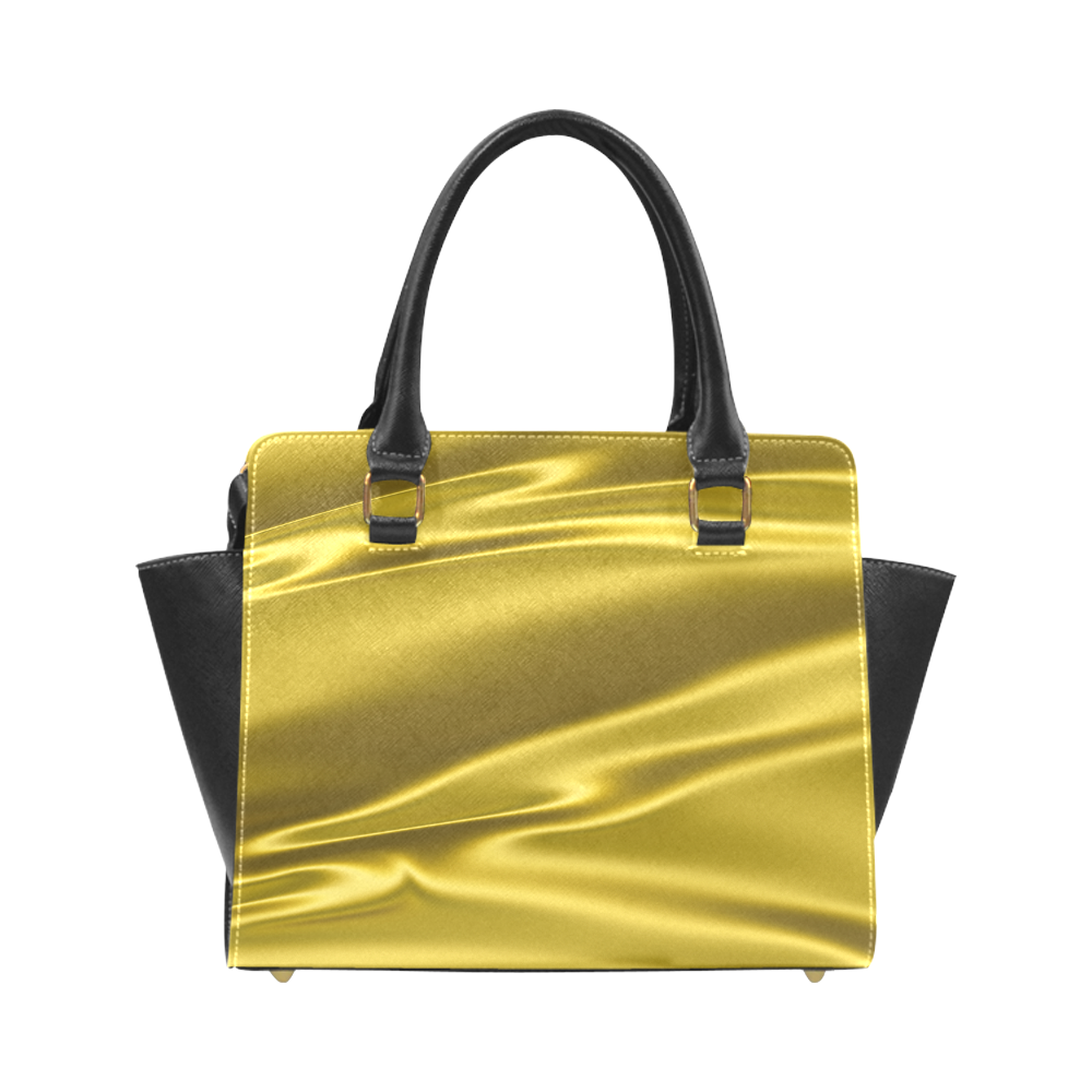 Gold satin 3D texture Rivet Shoulder Handbag (Model 1645)