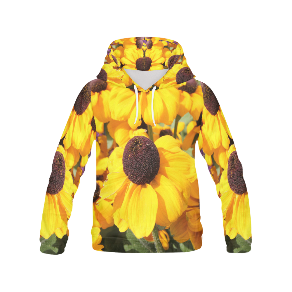 Yellow Flowers All Over Print Hoodie for Women (USA Size) (Model H13)