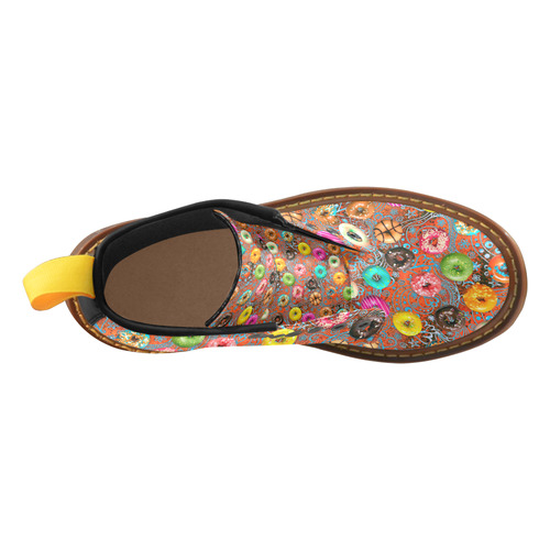 Colorful Yummy Donuts Hearts Ornaments Pattern High Grade PU Leather Martin Boots For Men Model 402H