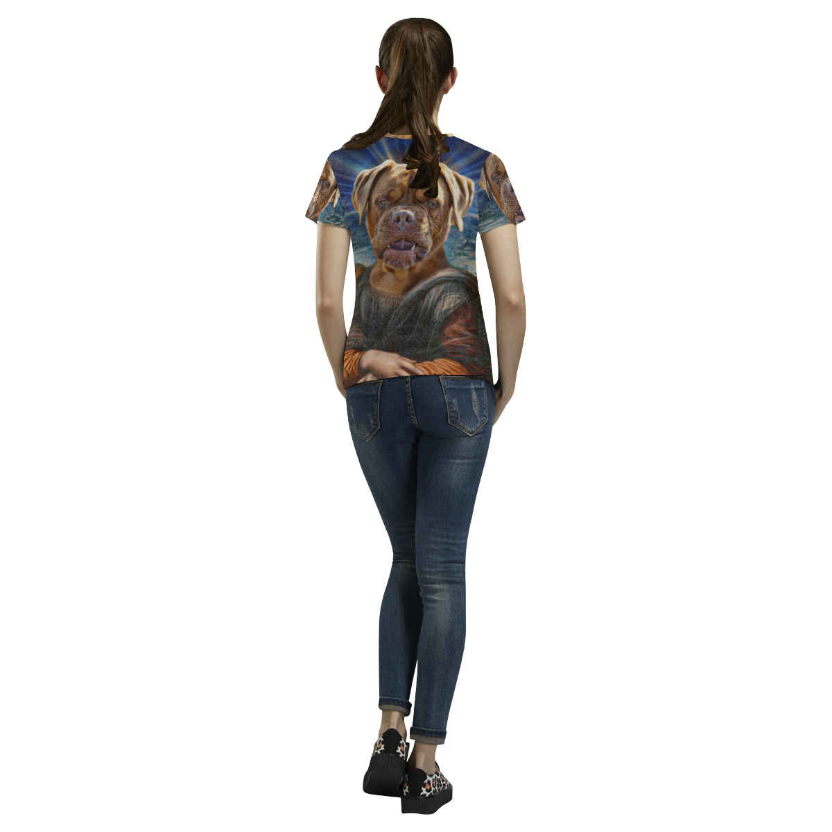 Funny Art BULLDOG MONA LISA All Over Print T-Shirt for Women (USA Size) (Model T40)