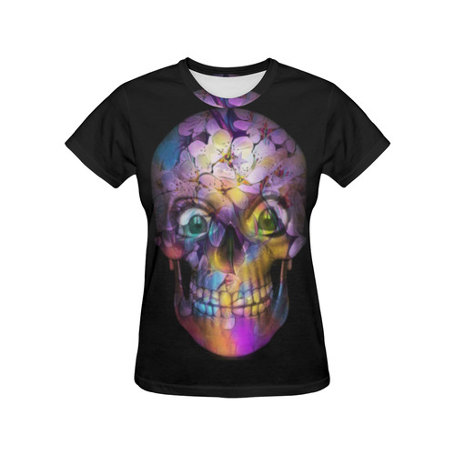 Amazing Floral Skull A by JamColors All Over Print T-Shirt for Women (USA Size) (Model T40)