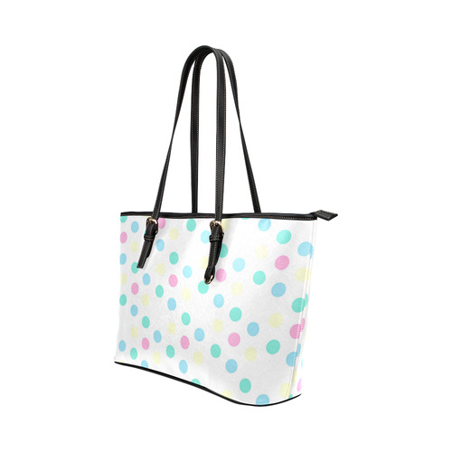 dots on white Leather Tote Bag/Small (Model 1651)