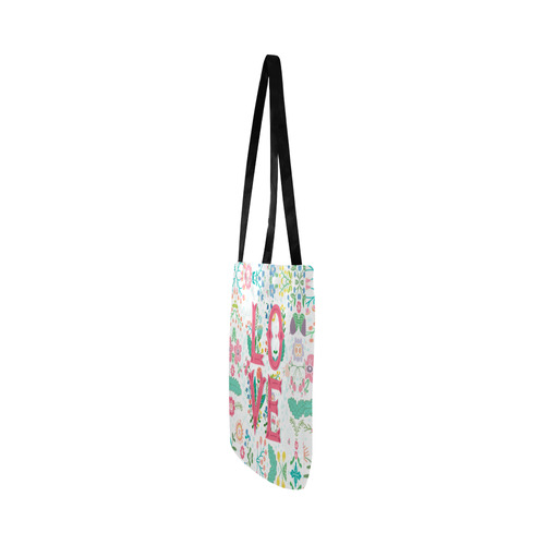 Pastel Colorful Floral LOVE Lettering Reusable Shopping Bag Model 1660 (Two sides)