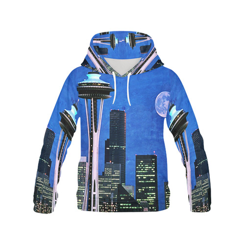 Seattle Space Needle Watercolor All Over Print Hoodie for Men (USA Size) (Model H13)