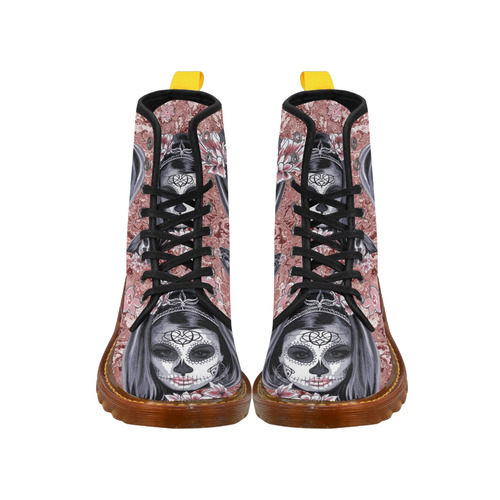 Skull Of A Pretty Flowers Lady Pattern Martin Boots For Women Model 1203H
