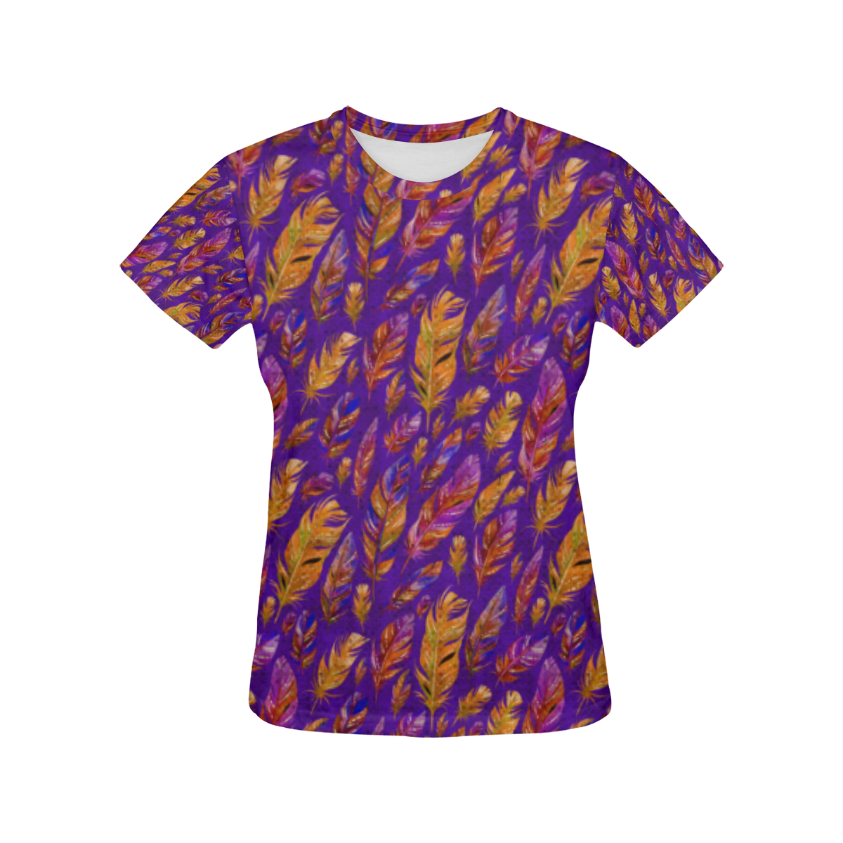Watercolor Feathers And Dots Pattern Purple All Over Print T-Shirt for Women (USA Size) (Model T40)