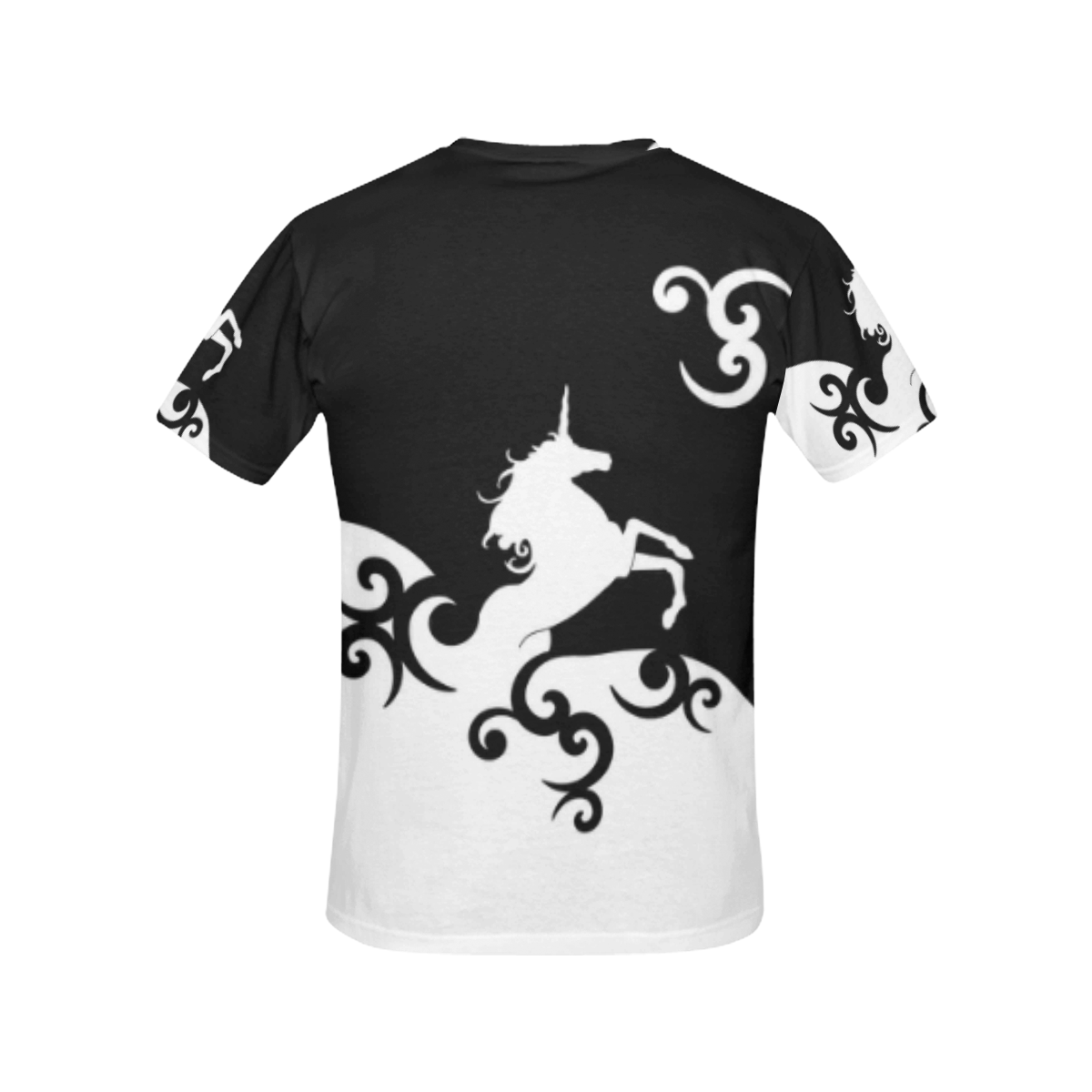 Black and White Shadowworld of Unicorns All Over Print T-Shirt for Women (USA Size) (Model T40)